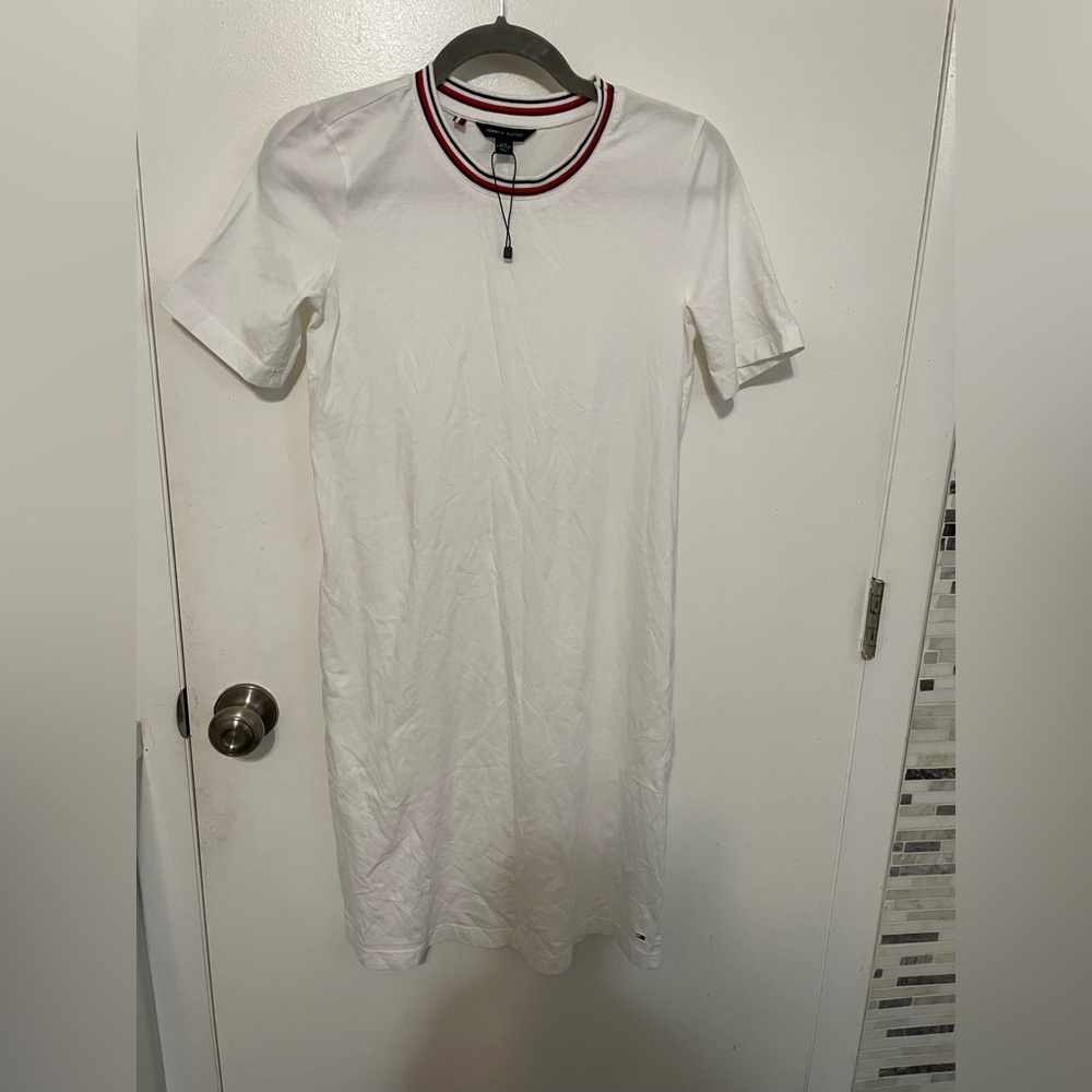 Tommy Hilfiger Short sleeve White XXS T shirt logo dress semi sheer New no tag